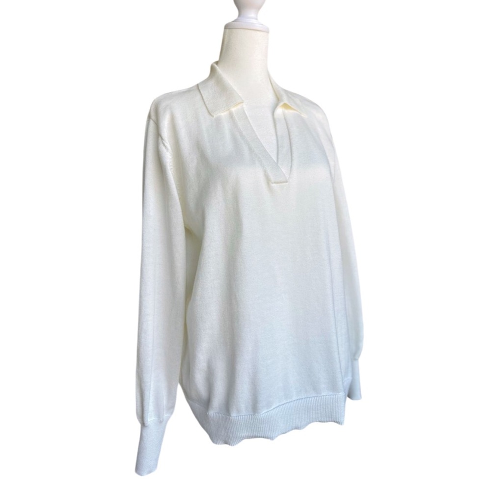 Vince Camuto Womans Sweater Collared V-neck Ivory S